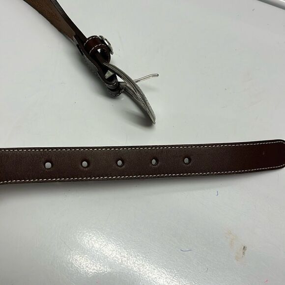 Genuine Top Grain Leather Brown Cowboy Western Stitching Silver Hardware 45/2XL - Picture 7 of 16